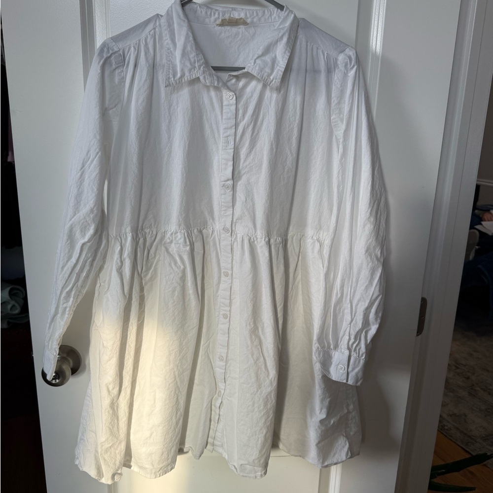 White Button-Up Tunic Shirt